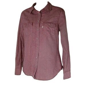 Levi's Women Red & White Gingham Button-Down Shirt Long Sleeve Pearl Snap Medium